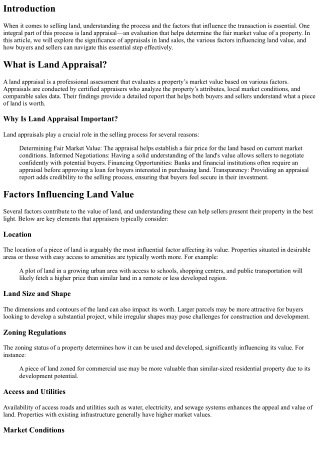 The Role of Appraisals in Selling Land