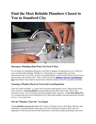 Find the Most Reliable Plumbers Closest to You in Stamford City