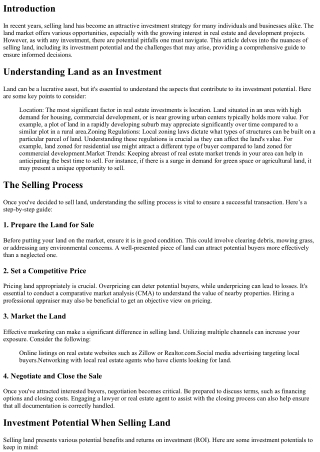 Selling Land: Investment Potential and Pitfalls