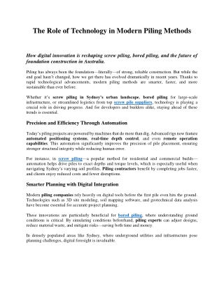 The Role of Technology in Modern Piling Methods