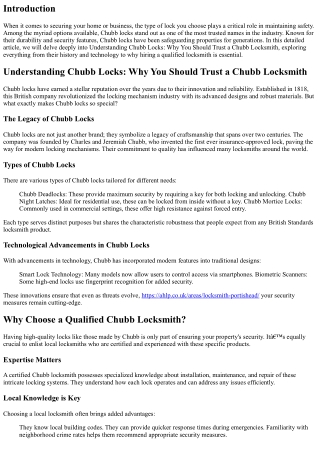 Understanding Chubb Locks: Why You Should Trust a Chubb Locksmith