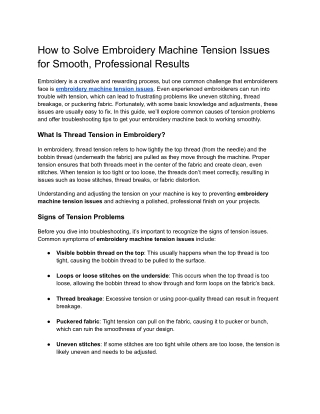 Embroidery Machine Tension Issues