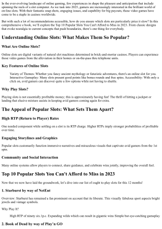 Best 10 Popular  Online Slots You  Can Not Afford to Miss in 2025