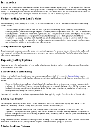 Sell Land for Cash: Exploring Your Options