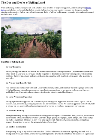 The Dos and Don'ts of Selling Land