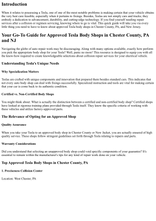 Your Best Manual for Approved Tesla Body Shops in Chester County, PA and NJ
