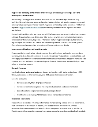 Hygiene air handling units in food and beverage processing