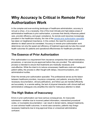 Why Accuracy Is Critical in Remote Prior Authorization Work