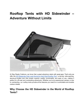 Rooftop Tents with HD Sidewinder – Adventure Without Limits