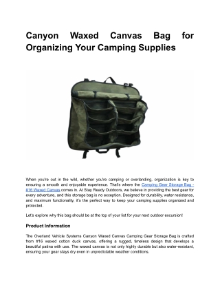 Canyon Waxed Canvas Bag for Organizing Your Camping Supplies