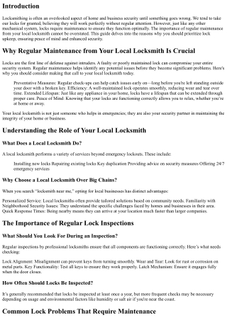 Why Regular Maintenance from Your Local locksmith Is Crucial