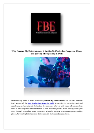 Video Production House Delhi | Fbe Films