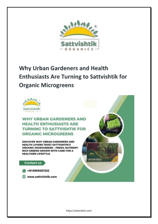 Why Urban Gardeners and Health Enthusiasts Are Turning to Sattvishtik for Organic Microgreens