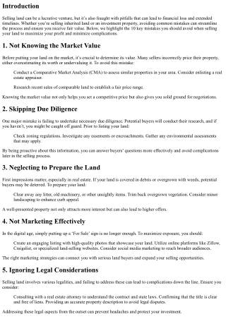 10 Mistakes to Avoid When Selling Your Land