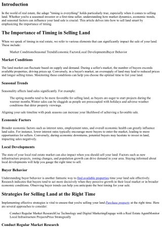 Sell Land Smart: Timing Is Everything