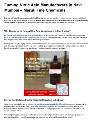 Fuming Nitric Acid Manufacturers in Navi Mumbai – Maruti Fine Chemicals