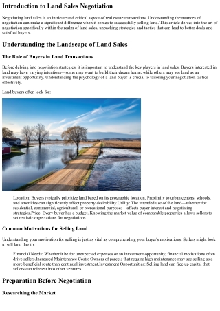 The Art of Negotiation in Land Sales