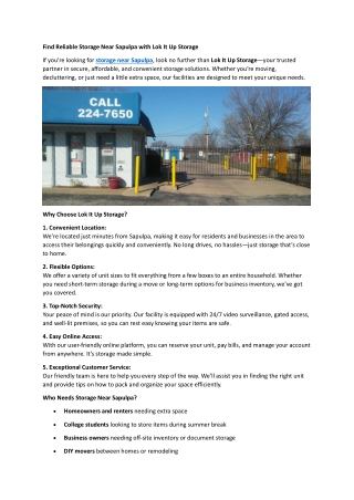 Find Reliable Storage Near Sapulpa with Lok It Up Storage