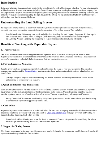 The Benefits of Selling Your Land to a Reputable Buyer