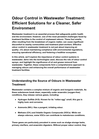 Odour Control in Wastewater Treatment_ Efficient Solutions for a Cleaner, Safer Environment