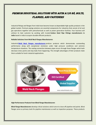Premium Industrial Solutions with ASTM A193 B8, Bolts, Flanges, and Fasteners