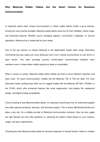 Choose the Best Motorola Walkie Talkies for Your Business Need