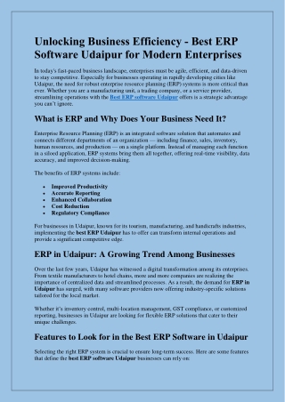 Unlocking Business Efficiency - Best ERP Software Udaipur for Modern Enterprises