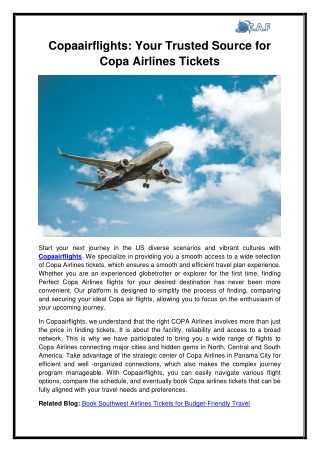 Copaairflights Your Trusted Source for Copa Airlines Tickets