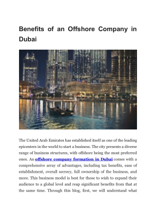 Benefits of an Offshore Company in Dubai