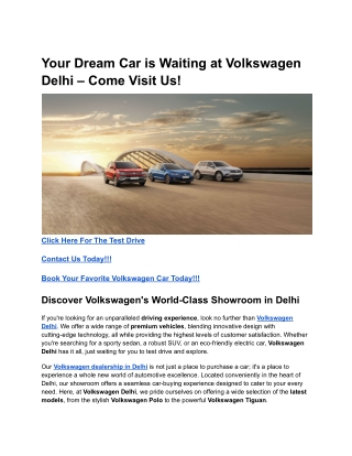 Your Dream Car is Waiting at Volkswagen Delhi – Come Visit Us