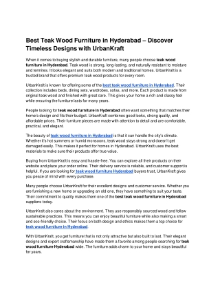 Best Teak Wood Furniture in Hyderabad – Discover Timeless Designs with UrbanKraft