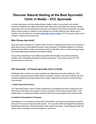 Discover Natural Healing at the Best Ayurvedic Clinic in Noida