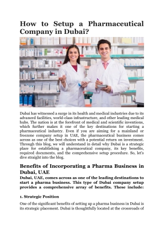How to Setup a Pharmaceutical Company in Dubai