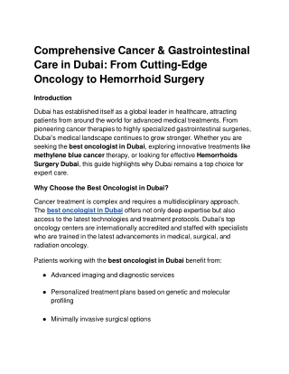 Comprehensive Cancer & Gastrointestinal Care in Dubai
