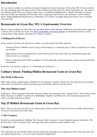 Culinary Quest: Finding Hidden Restaurant Gems in Green Bay