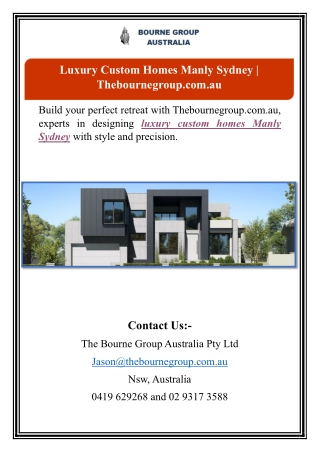 Luxury Custom Homes Manly Sydney | Thebournegroup.com.au