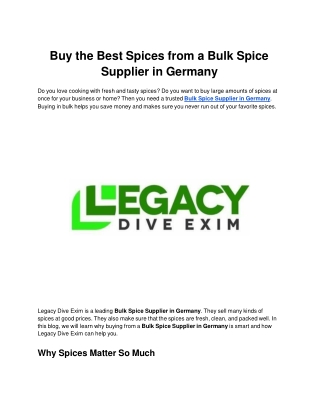 Buy the Best Spices from a Bulk Spice Supplier in Germany