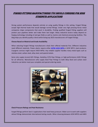 Forged Fittings Manufacturers You Should Consider for High Strength Applications