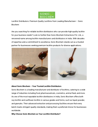 Leading Lecithin Distributors in India | Sonic Biochem Lecithins