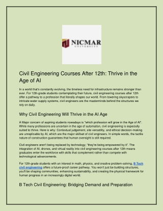 Civil Engineering Courses After 12th: Thrive in the Age of AI