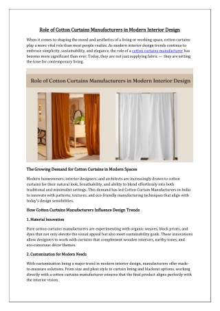 Role of Cotton Curtains Manufacturers in Modern Interior Design