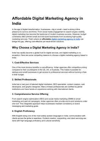 Affordable Digital Marketing Agency in India
