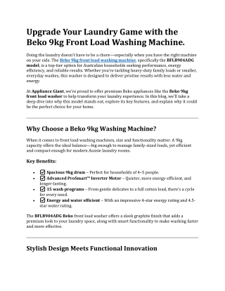 Upgrade Your Laundry Game with the Beko 9kg Front Load Washing Machine