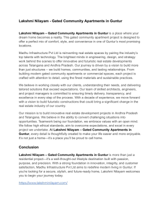 Lakshmi Nilayam - Gated Community Apartments in Guntur