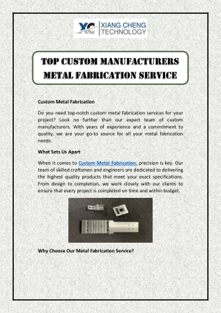 Top Custom Manufacturers Metal Fabrication Service
