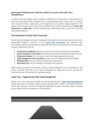 Enhancing IT Infrastructure with Server Rack Accessories and Cable Trays Manufacturers