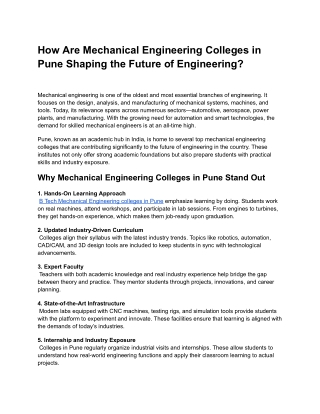 Top B Tech Mechanical Colleges in Pune – Apply Now