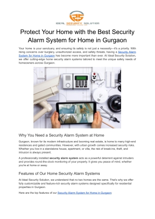 Protect Your Home with the Best Security Alarm System for Home in Gurgaon