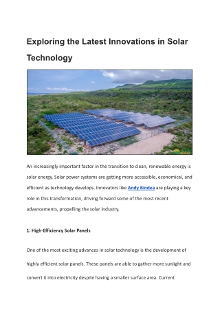Andy Bindea Powering Sustainable Growth Through Solar Innovation