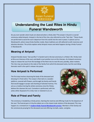 Understanding the Last Rites in Hindu Funeral Wandsworth